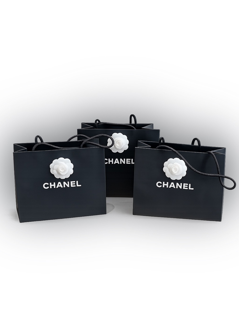 Authentic CHANEL Shopping Bags Set of 3 with Camellia | Large Boutique Gift Bags